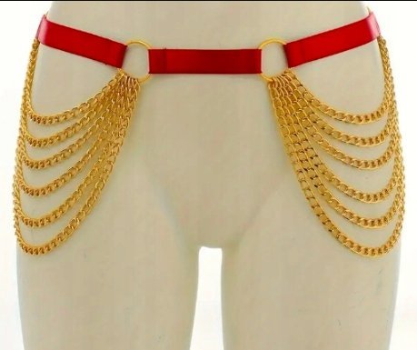 Czerwony damski ozdobny pasek ze złotymi łańcuszkami, regulowany