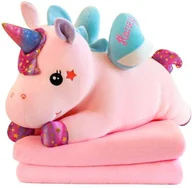 Maskotki i pluszaki - Maskotka Przytulanka Pluszowy Jednorożec Z Kocem 160 x 110 cm Różowy 55cm - miniaturka - grafika 1