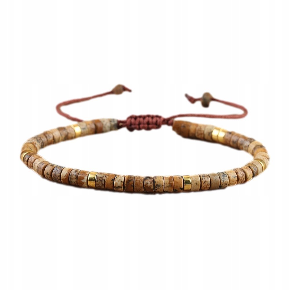 Bransoletka Koraliki Kamień Naturalny Jaspis Obrazkowy 2 x 4 mm Regulowany