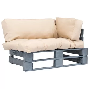 vidaXL Sofa ogrodowa z palet z piaskowymi poduszkami, szare drewno FSC - Sofy ogrodowe - miniaturka - grafika 1