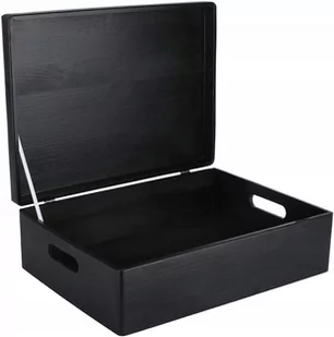 Drewniane pudełko skrzynka z wiekiem i uchwytami, 40x30x14 cm, czarne, do decoupage dokumentów zabawek narzędzi - Pudełka i szkatułki - miniaturka - grafika 1
