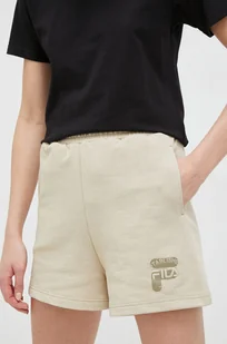 Fila szorty bawełniane kolor beżowy z aplikacją high waist - Spodenki damskie - miniaturka - grafika 1