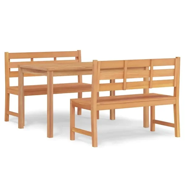 Zestaw Mebli Ogrodowych Tekowych 140x80x77 cm, 2 ławki 114x59x90 cm, wodoo
