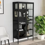 Witryny - shumee Witryna antracytowa 90x40x180 cm stal i hartowane szkło - miniaturka - grafika 1