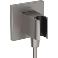 Akcesoria do armatury i ceramiki - Hansgrohe FixFit E przyłącze kątowe z uchwytem prysznicowym czarny chrom szczotkowany 26889340 - miniaturka - grafika 1