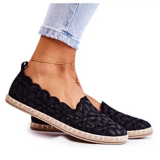 Espadryle damskie - PE1 Damskie Wsuwane Baleriny W Kwiaty Czarne Vennice - grafika 1