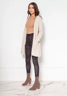 Swetry damskie - Niezapinany Sweter z Kapturem w Warkocze - Beżowy - miniaturka - grafika 1