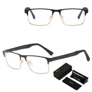Metalowe męskie okulary zerówki z filtrem Blue Light do komputera 25139A czarne/złote + akcesoria - Okulary korekcyjne, oprawki, szkła - miniaturka - grafika 1