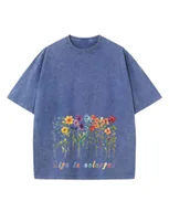 Koszulki i topy damskie - Damska koszulka oversize efekt sprania Kolorowe Kwiaty Wiosna Niebieska XL - miniaturka - grafika 1