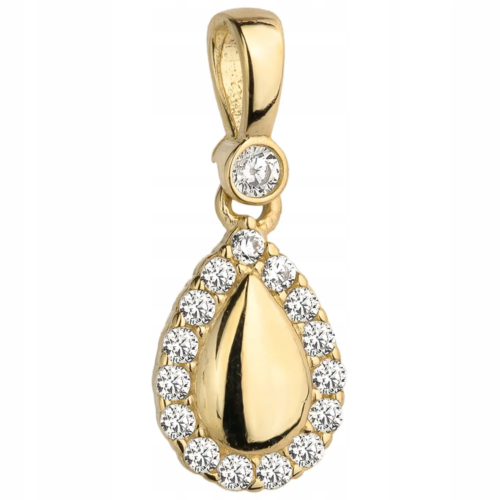 ZŁOTA ZAWIESZKA 585 ELEGANCKA ŁEZKA Z CYRKONIAMI +