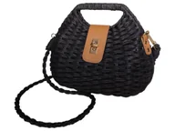 Torebki damskie - Torebka Damska Z Wikliny, Mała Modna Pleciona Listonoszka Na Lato, Czarny - miniaturka - grafika 1