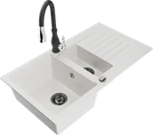 Zlewozmywaki z baterią - Mexen Matias zlewozmywak granitowy 1,5-komorowy z ociekaczem i baterią kuchenną Savita, biały - 6502-20-672601-70 - miniaturka - grafika 1