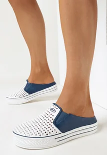 Biało-Granatowe Klapki w Sportowym Stylu z Perforacją na Zakrytym Nosku Jeily - Klapki i japonki damskie - miniaturka - grafika 1