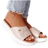 Klapki i japonki damskie - Klapki Na Koturnie Sergio Leone SK042 Złote złoty - miniaturka - grafika 1