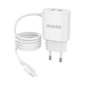 Ładowarki do telefonów - Dudao ładowarka sieciowa 2x USB z wbudowanym kablem Lightning 12 W biały (A2ProL white) - miniaturka - grafika 1