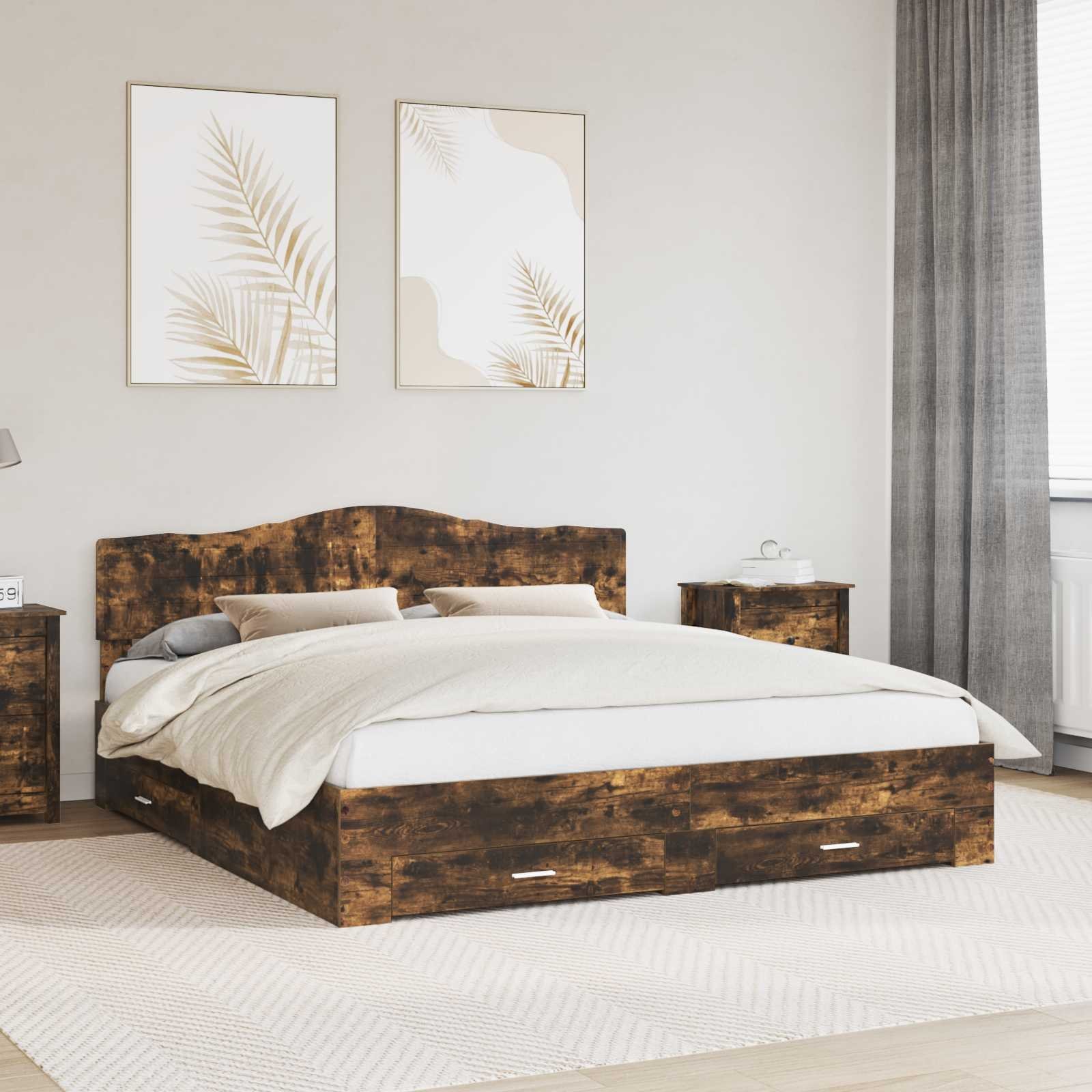 vidaXL Ramka łóżka Drewno dębowe wędzone 200 x 200 cm