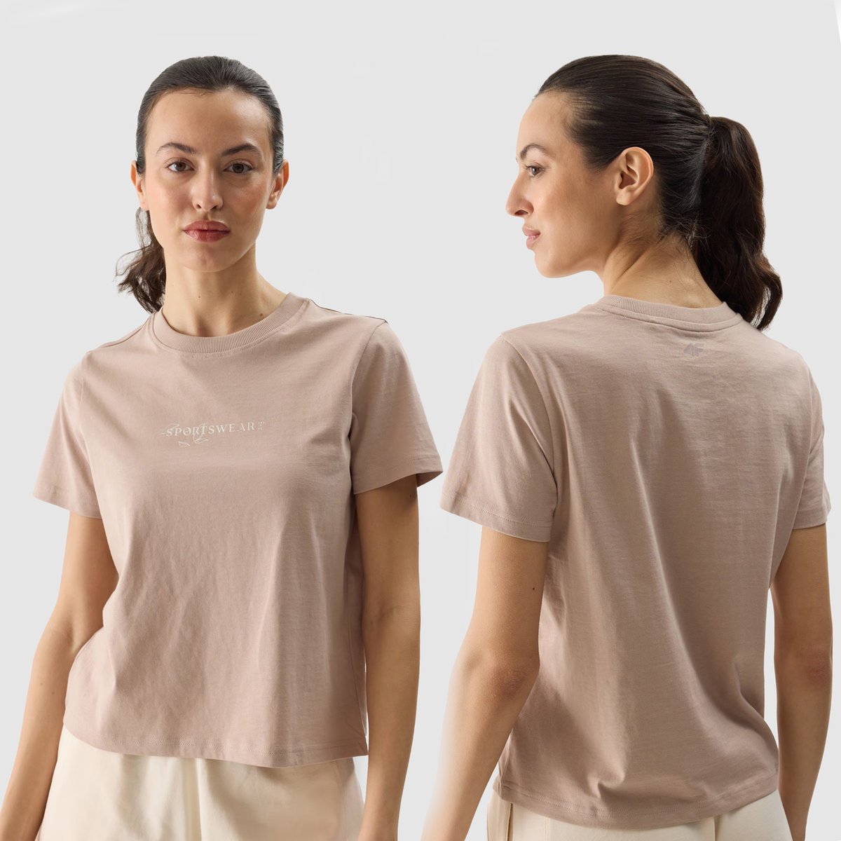 Koszulka Damska 4F T-shirt Z Nadrukiem Beżowy 4FWSS24TTSHF1354 Beżowy XS