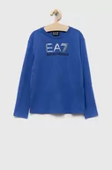 Bluzki dla chłopców - EA7 Emporio Armani longsleeve bawełniany dziecięcy kolor niebieski z nadrukiem - miniaturka - grafika 1