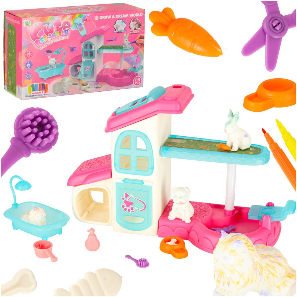 Zestaw Spa dla Zwierząt Domek Basen Wanna Akcesoria Figurki 26 Elementów