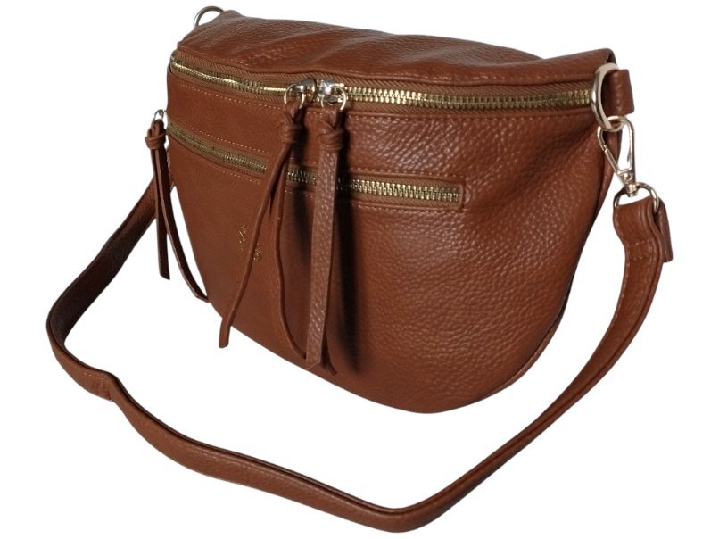 Nerka Damska Na Ramię Z Zawieszką Miejska Torebka Damska 2 Paski Brązowy