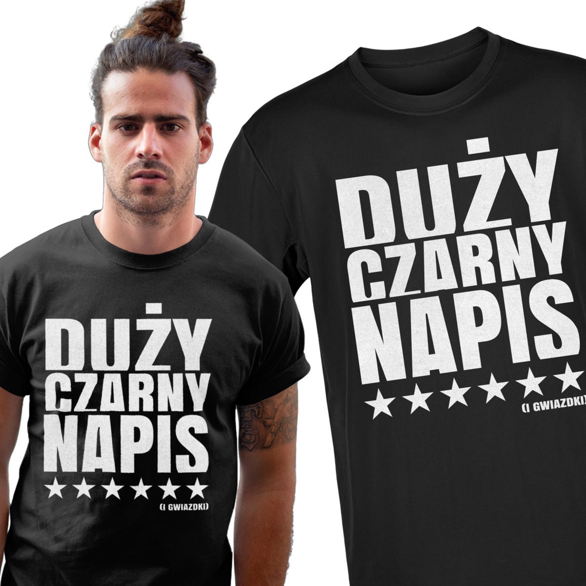 Koszulka męska Duży Czarny Napis Z Gwiazdkami Śmieszna XL
