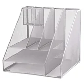 Długopisy - D.RECT Organizer na biurko, srebrny organizer na stół, wielofunkcyjny organizer na długopisy, metalowa siatka, 8 przegródek, na artykuły biurowe, do domu, biura - miniaturka - grafika 1