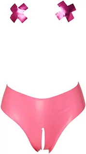 Bielizna erotyczna damska - Figi z wycięciem w kroku - Latexwear Premium Latex Crotchless Panty Pink S/M - grafika 1