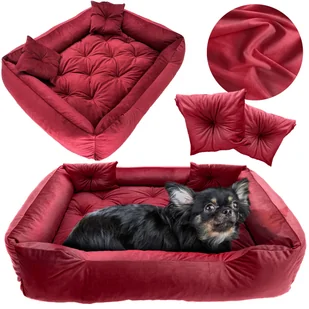 Legowisko Dla Psa Kanapa Posłanie Welurowe 135X100 Cm Pikowane Prestiżowe Czerwone - Legowiska dla psów - miniaturka - grafika 1