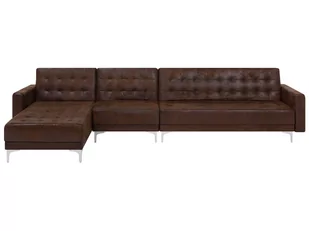 Beliani Sofa modułowa rozkładana imitacja skóry Old Style brąz prawostronna AB - Sofy i kanapy - miniaturka - grafika 1