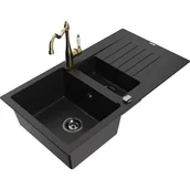 Zlewozmywaki z baterią - Mexen Matias zlewozmywak granitowy 1,5-komorowy z ociekaczem i baterią kuchenną Carla, czarny - miniaturka - grafika 1
