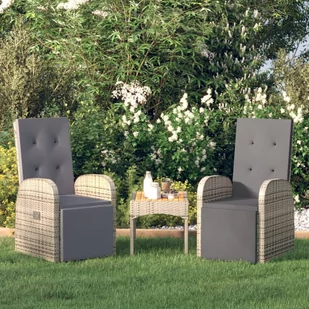 vidaXL Rozkładane krzesła ogrodowe, poduszki, 2 szt., szare, rattan PE - Fotele i krzesła ogrodowe - miniaturka - grafika 1