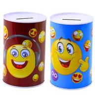 Zabawki kreatywne - Skarbonka Metalowa Emotki Niebieska Brązowa 13 x 8cm LEAN TOYS - miniaturka - grafika 1