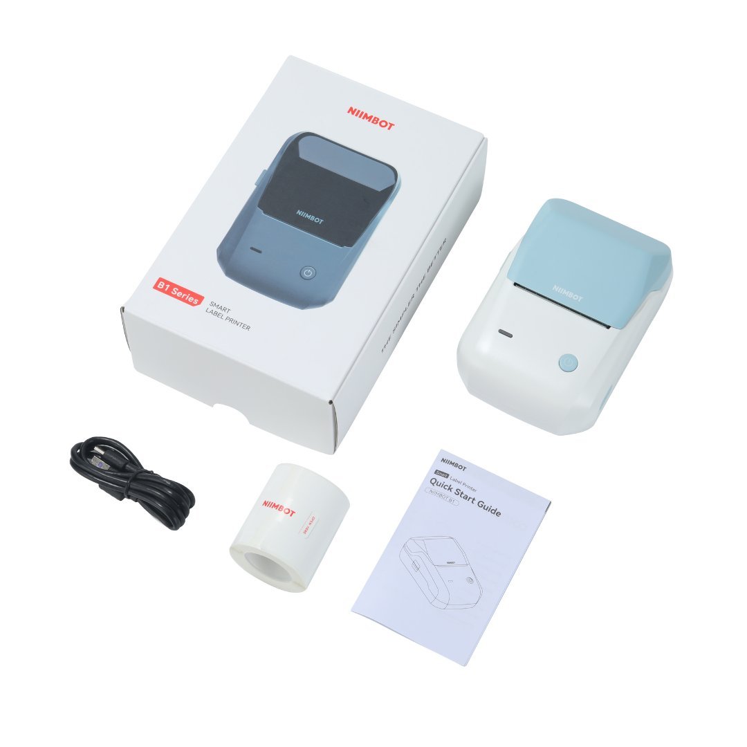 NIIMBOT B1 Drukarka Termiczna NAKLEJKI Bluetooth BEZ TUSZU BIAŁO-niebieska