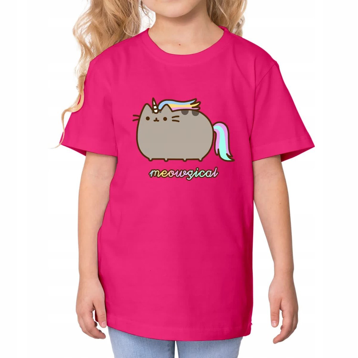 Koszulka Bawełniana Dziecięca Malinowa Cat KOTKI MEOWGICAL Wzory - 146