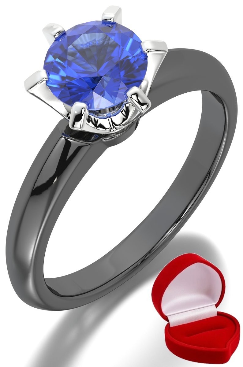 ZŁOTY PIERŚCIONEK ZARĘCZYNOWY 585 14k SZAFIR 1 ct CZARNE ZŁOTO R31