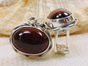 Spinki srebrne z bursztynem, handmade 814-112 - Spinki do mankietów i krawatów - miniaturka - grafika 1