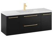 Szafki łazienkowe - Szafka Wisząca Z Umywalką RON 120 cm D - Czarny Mat - Uchwyty Złote Szczotkowane - miniaturka - grafika 1