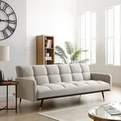 Sofy i kanapy - Kanapa 3-osobowa rozkładana z tkaniny beż ROREMA - miniaturka - grafika 1
