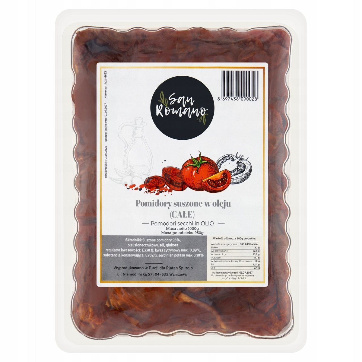 Pomidory suszone w oleju z przyprawami 650 g