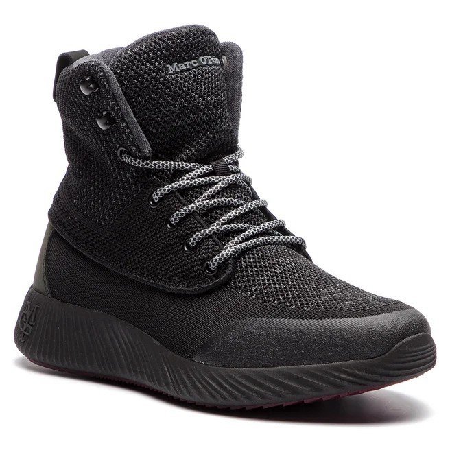 Marc O'Polo Trzewiki męskie - Nubukowe - rozmiar 44 - czarne skóra naturalna - sznurowane buty jesienne zimowe wysokie casual trwałe oddychające