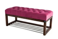 Ławki do przedpokoju - Ławka na buty 80cm EMRAWOOD drewno lite kolor orzech siedzisko pikowane kolor różowy - miniaturka - grafika 1