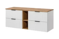 Szafki łazienkowe - BIAŁA Szafka pod Umywalkę WISZĄCA 140 cm z BLATEM REGAŁ Wotan RYFLOWANE FRONTY - miniaturka - grafika 1