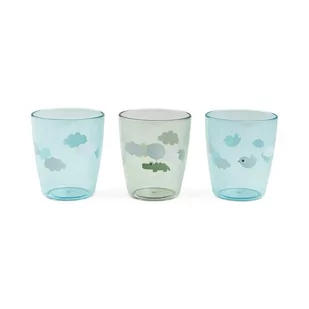 Done by Deer Kubki Mini Glass 3 szt. Happy Clouds Green - Miseczki i talerzyki dla dzieci - miniaturka - grafika 1