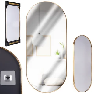 Lustro Ścienne Wiszące Złote Owalne 72X32 cm - Lustra - miniaturka - grafika 1