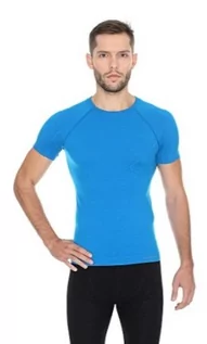 Bielizna sportowa męska - Brubeck, T-shirt termoaktywny męski z krotkim rękawem, Active Wool, niebieski, rozmiar XXL - grafika 1