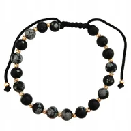 Bransoletki - Bransoletka złota na sznurku 585 ze złotymi kuleczkami i czarnymi kulkami - miniaturka - grafika 1