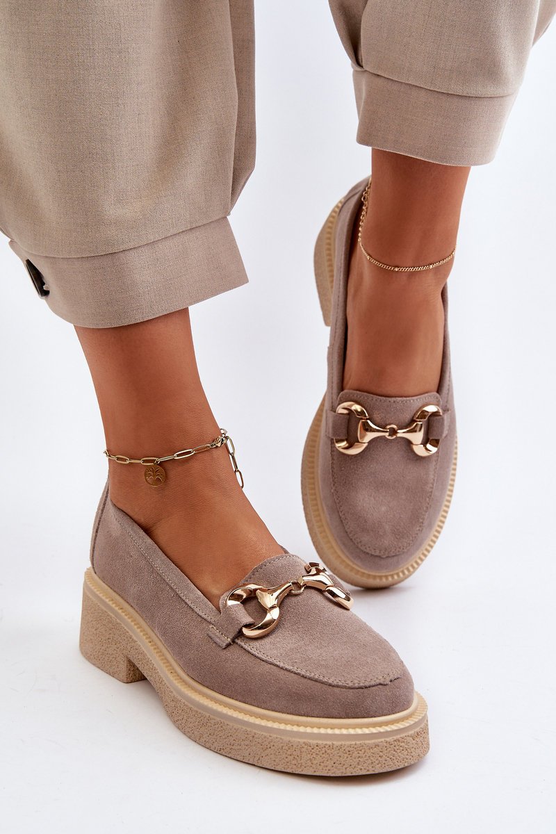 Zazoo 3429 Zamszowe Mokasyny Damskie Z Ozdobą Cappuccino-37