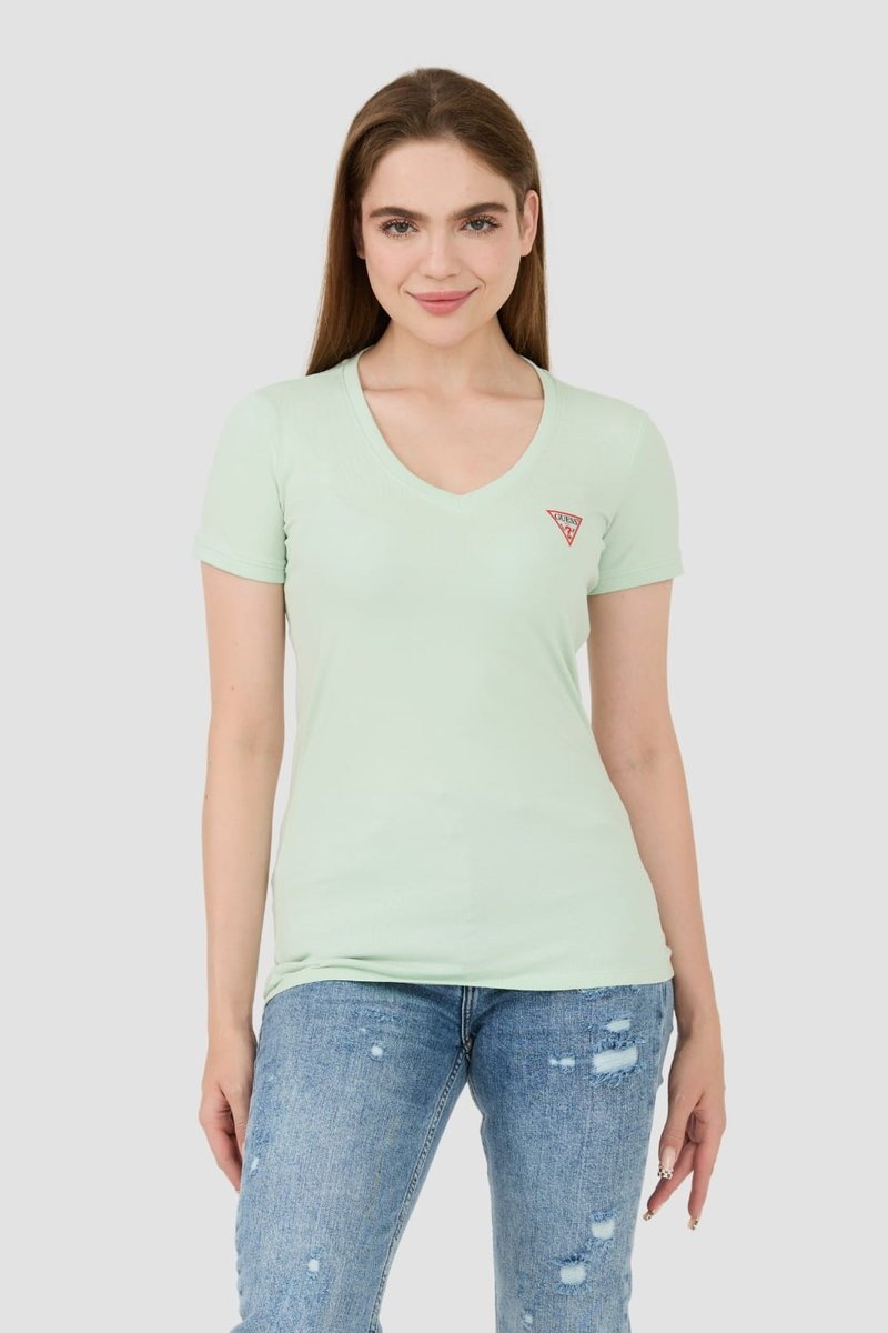 GUESS Miętowy damski t-shirt Mini Triangle Tee L