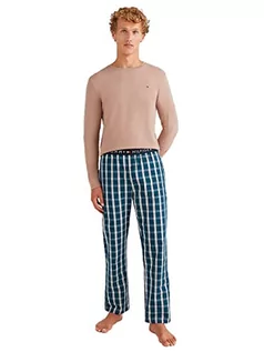 Spodenki męskie - Tommy Hilfiger Męskie spodnie Cn Ls tkane zestaw piżama z nadrukiem, Mleko owsiane/krata królewska, XL - grafika 1