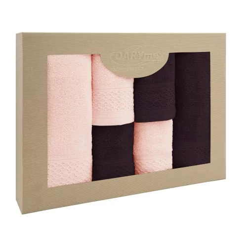 Ręcznik bawełna 100% bakłażan + róż kwarcowy komplet.